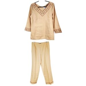 Irish Linen Bead Trim Tunic Pants Set